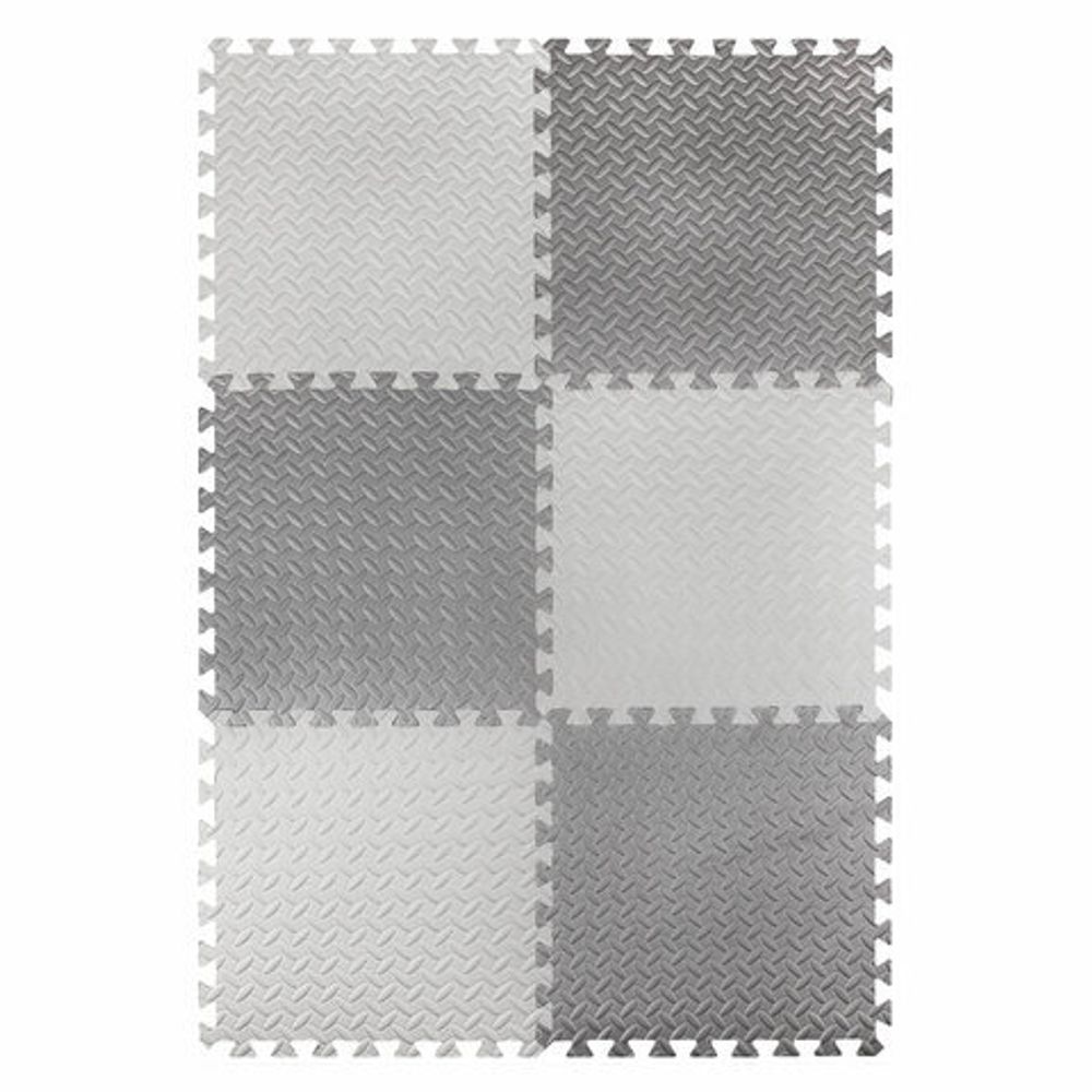 Коврик-пазл напольный 1,5х1 м, 6 шт., 50х50 см, толщина 1 см, серый, светло-серый, ЮНЛАНДИЯ, 664810