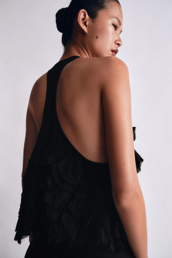 ZARA ТОП С ВОЛАНАМИ И РАМИ — ZW COLLECTION, ЧЕРНЫЙ
