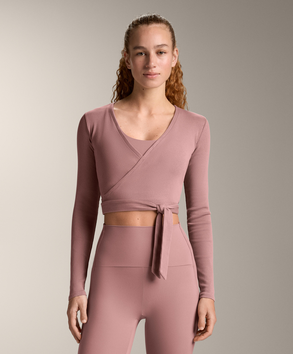 Oysho Футболка с длинными рукавами на запахе, розовый