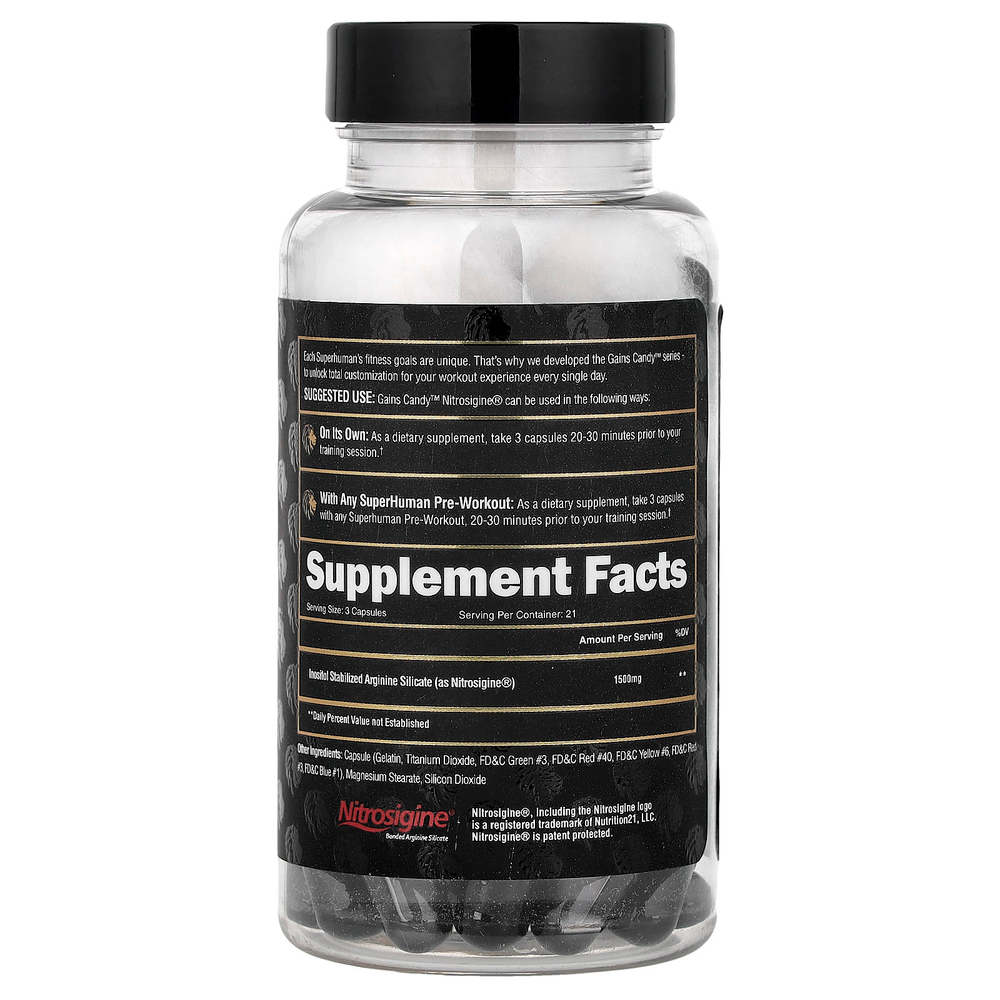 ALPHA LION, Gains Candy, Nitrosigine®, 63 капсулы (500 мг в 1 капсуле)