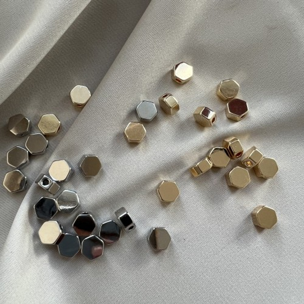 3814-з Ювелирная бусина, 6 мм, шестигранник, позолота