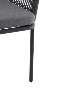 "Лион" стул плетеный из роупа, каркас алюминий серый (RAL7022) муар, роуп серый круглый, ткань серая 017