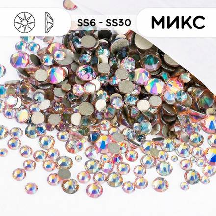 Набор страз холодной фиксации из стекла, цвет Crystal AB, форма Round