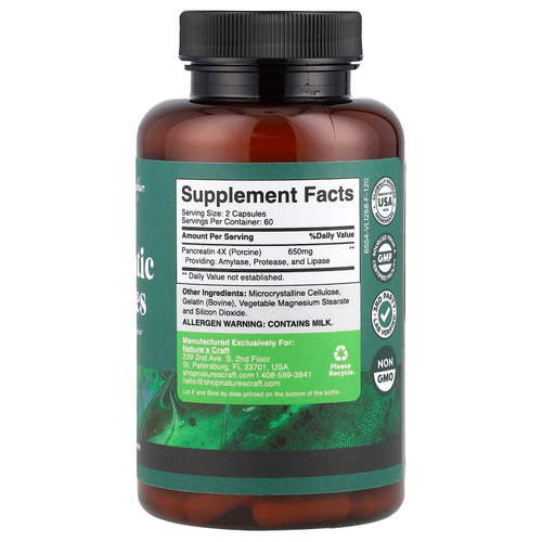 Nature's Craft, Ферменты поджелудочной железы, 120 капсул (325 мг на капсулу)