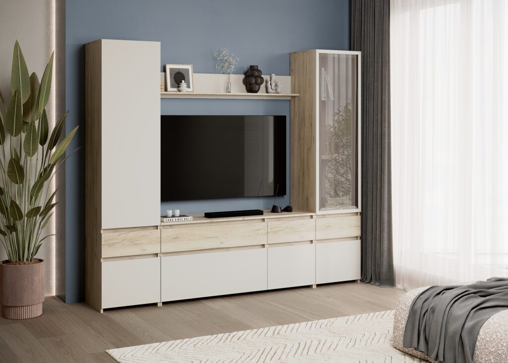 БОСТОН Стенка НМ-002 1955х2250х420 Дуб Крафт серый/ Кашемир Стиль