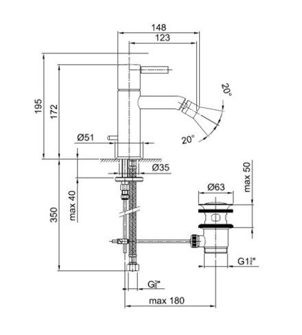 Cмеситель для биде Fantini Nostromo c донным клапаном, белый матовый 50 29 E808F
