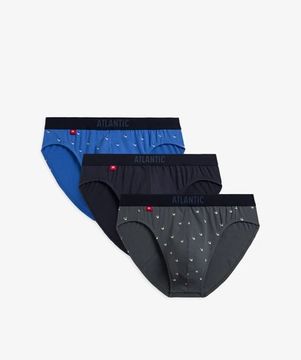 Мужские трусы (3шт) слипы спорт Atlantic 3MP-158, небесно-голубой + темно-синий + графитовый