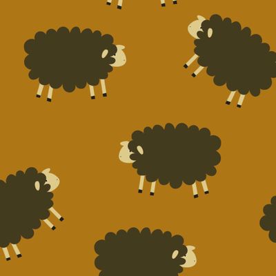 Милые черные овечки на коричневом фоне. Уютный принт