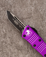 Автоматический складной нож SteelBro Microtech Mini Troodon Black Tanto 240-1PU (черный-фиолетовый) фронталка/выкидуха