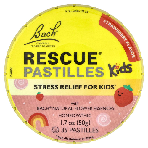 Bach, Rescue®, пастилки для снятия стресса, со вкусом клубники, 35 пастилок