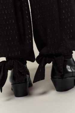 ZARA БРЮКИ-САМБУКИ С МЕТАЛЛИЗИРОВАННОЙ НИТЬЮ, ЧЕРНЫЙ