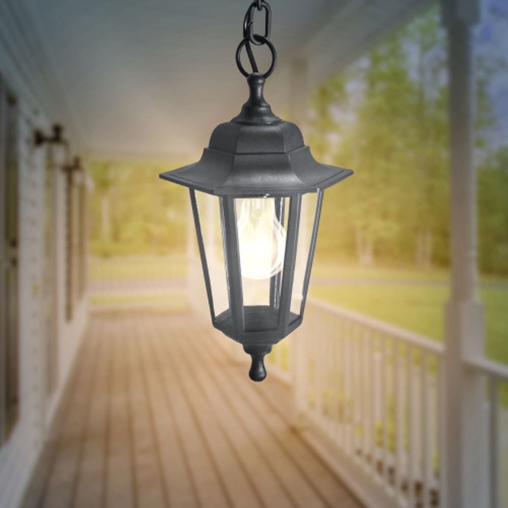 Садово-парковый светильник ЭРА НСУ 06-60-001 черный 6 гранный подвесной IP44 Е27 max60Вт