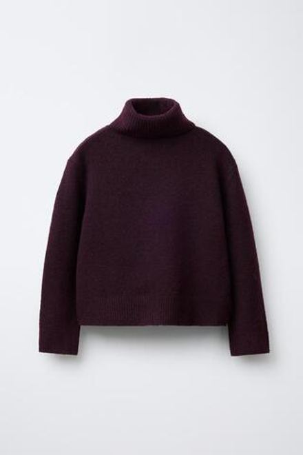 ZARA ОДНОТОННЫЙ СВИТЕР С ВОРОТНИКОМ-СТОЙКОЙ, БУРГУНДИ