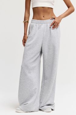 Широкие джоггеры без начеса цвета серый меланж