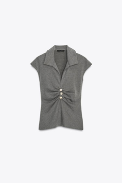 ZARA ТОП ИЗ ПИКЕ С ПУГОВИЦАМИ, АНТРАЦИТОВО-СЕРЫЙ