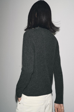 ZARA БАЗОВЫЙ ДЖЕМПЕР ИЗ КАШЕМИРА И ШЕРСТИ, ТЕМНО-СЕРЫЙ