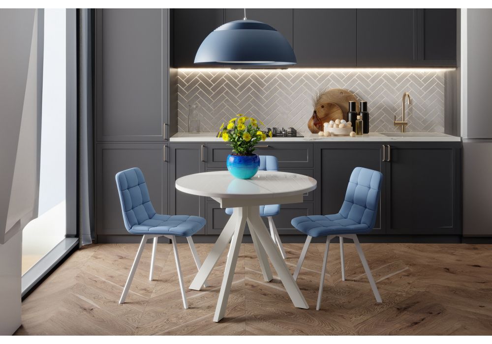 Стеклянный стол Ален 100(140)х100х75 ультра белое стекло / белый