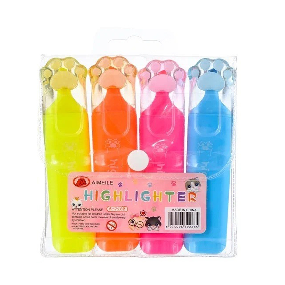 Маркер текстовыделитель Basir, серия "Лапки", 4 цвета