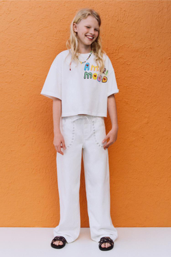 ZARA ФУТБОЛКА С ФЛУОРЕСЦЕНТНЫМ ТЕКСТОМ, БЕЛЫЙ