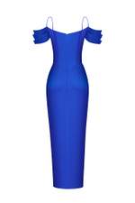 Платье миди удлиненное из сатина драпированное со спущенными рукавами