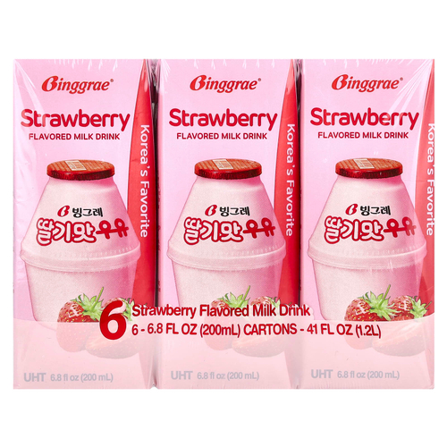 Binggrae, Ароматизированный молочный напиток, клубника, 6 коробок по 200 мл (6,8 жидк. унц.)