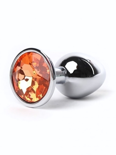 Анальная пробка металлическая серебристая с оранжевым кристаллом Onjoy Metal Plug Silver Small (Цвет: оранжевый)