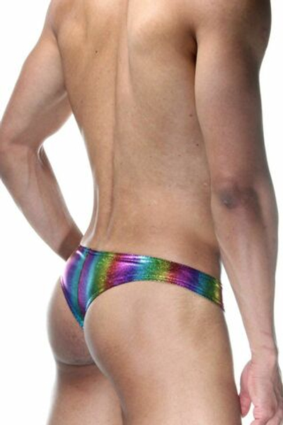 Мужские радужные трусы-бразилиана из ткани с блеском (Размер: L) (Цвет: разноцветный)