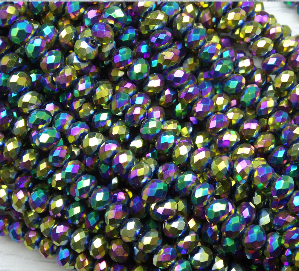 БЛ008НН46 Хрустальные бусины "рондель", цвет: разноцветный металлик, 4х6 мм, кол-во: 58-60 шт.