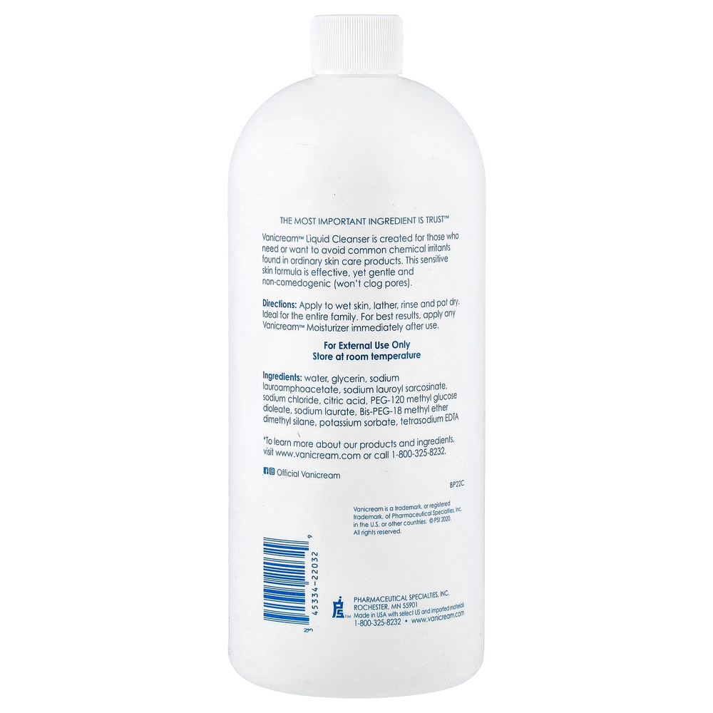 Vanicream, запасная часть жидкого очищающего средства, для чувствительной кожи, без отдушки, 947 мл (32 жидк. унции)