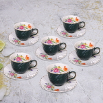 Чайный набор 12 предметов «Цветочная фантазия» (6кружек 200мл+6блюдец), морская волна