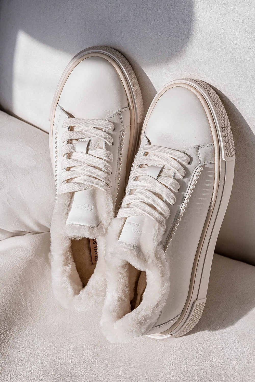 Короткие зимние кеды из натуральной кожи SIENA white