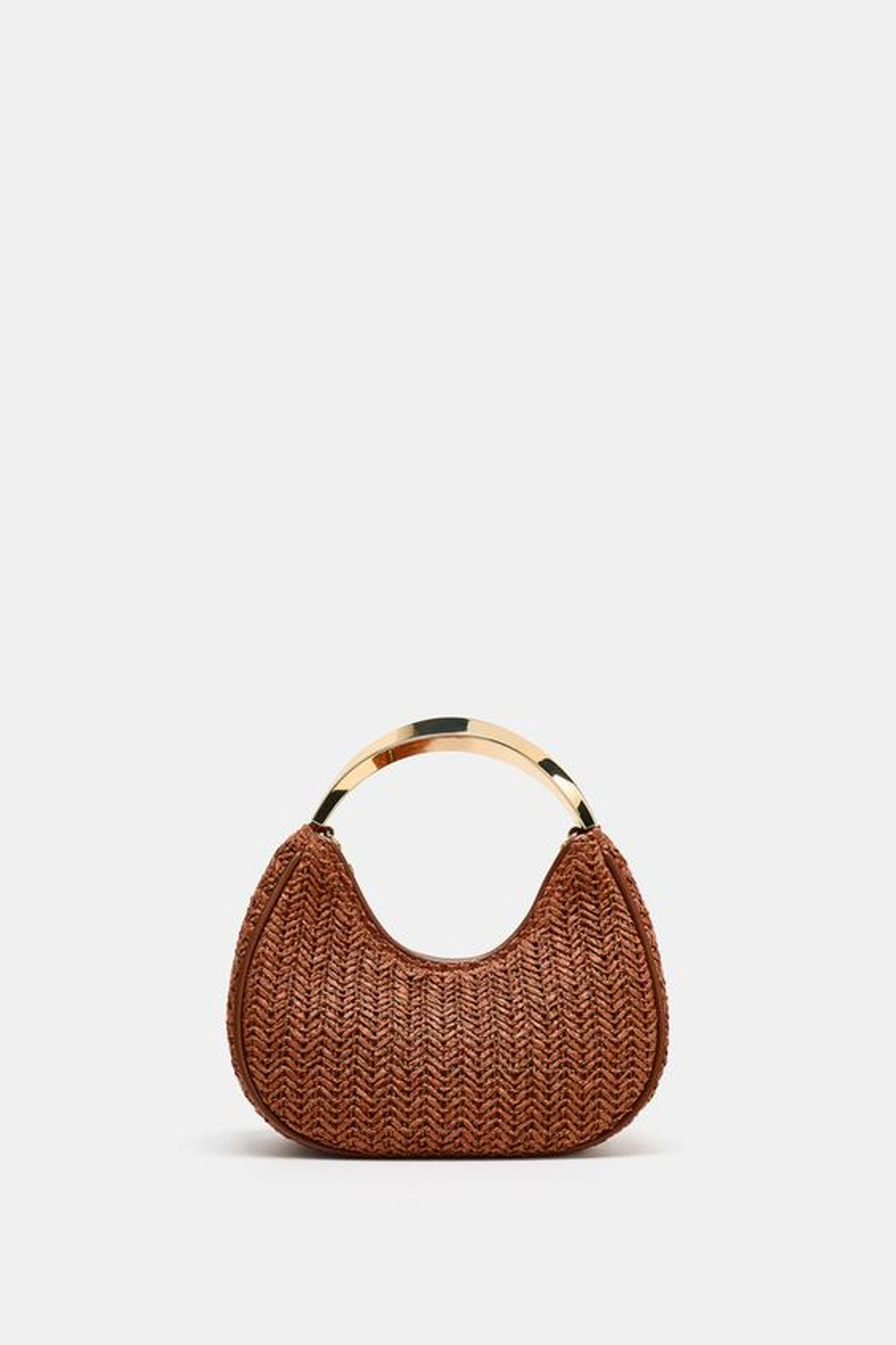 ZARA СУМКА С МЕТАЛЛИЧЕСКОЙ РУЧКОЙ, КОРИЧНЕВЫЙ