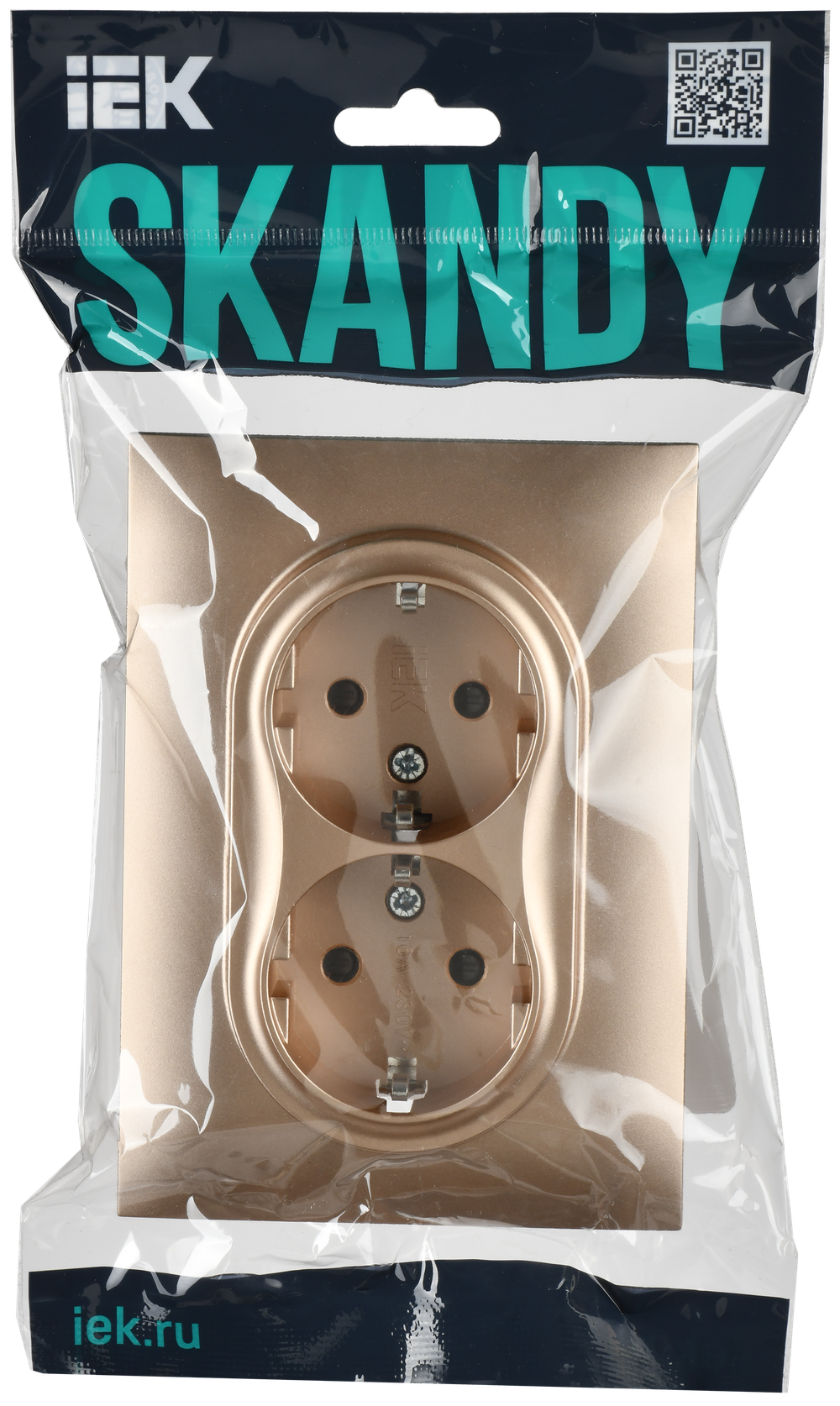 SKANDY Розетка 2-местная с заземлением с защитными шторками 16А в сборе SK-R07Sa песочный IEK