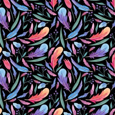 Акварельные перья , тюльпаны,  черника и листья