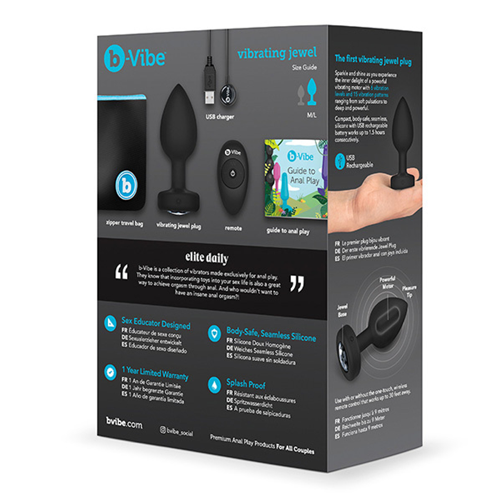 Черная вибрирующая втулка b-Vibe Vibrating Jewel Plug M/L BV-031-BLK