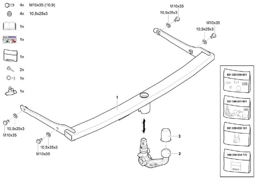Фаркоп WESTFALIA 321823600001 для VW CC / Passat 11-17(паспорт и сертификат в комплекте)(без электрики)