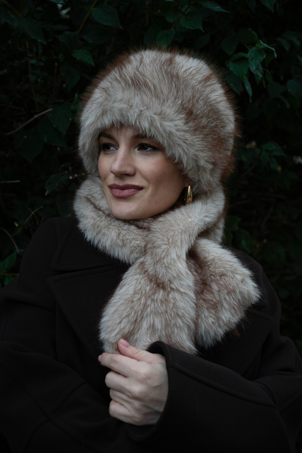 Шапка кубанка + меховой шарф/повязка мускатный орех