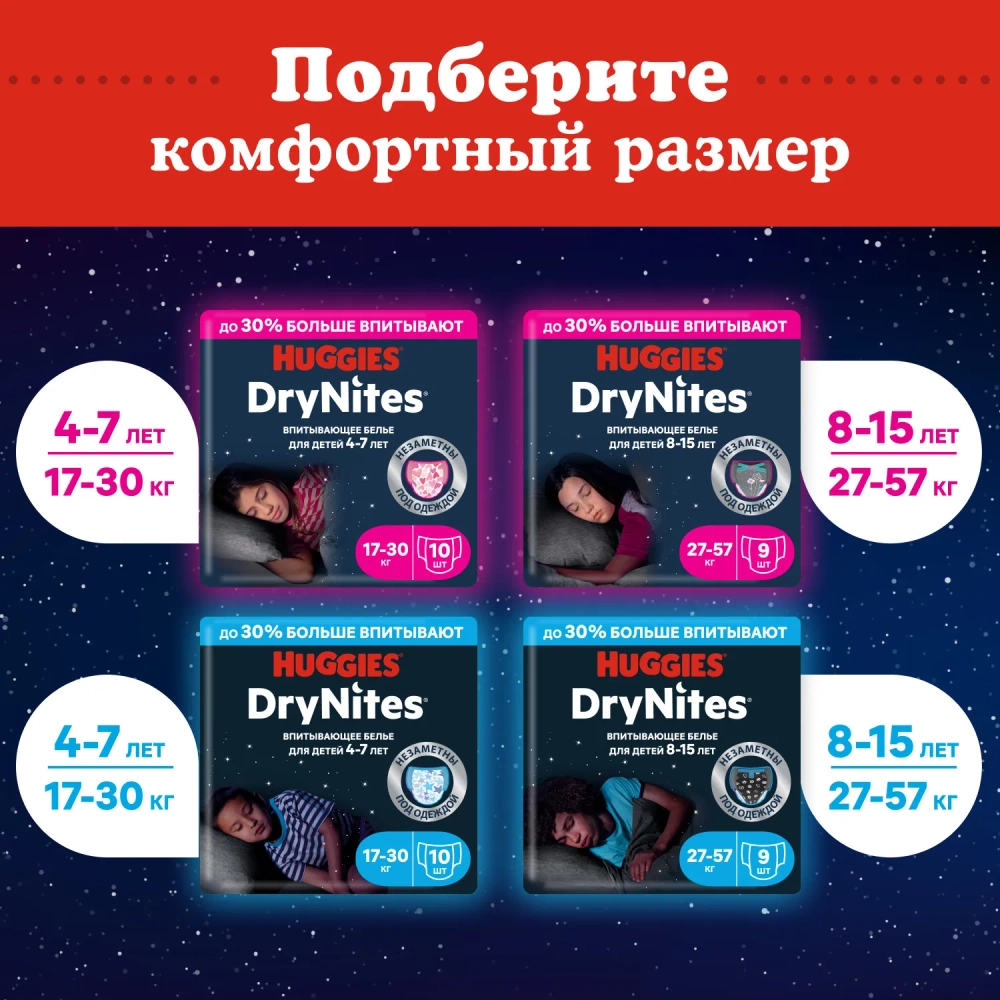 Трусики-подгузники Huggies Dry Nites Дев 8-15 9шт