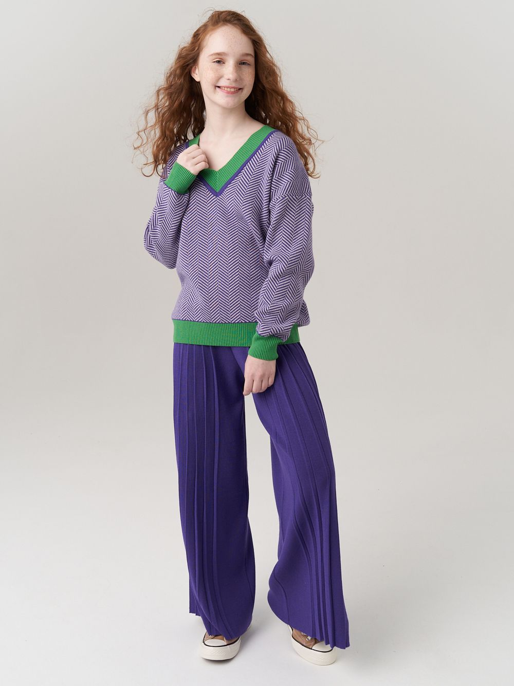 Школьные широкие брюки для девочки AT726-2 сиреневый