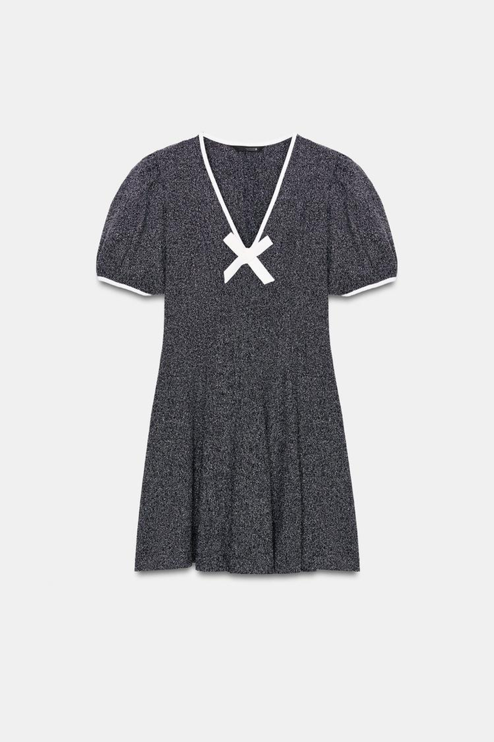 ZARA МИНИ-ПЛАТЬЕ С БАНТОМ, ТЕМНО-СИНИЙ/БЕЛЫЙ