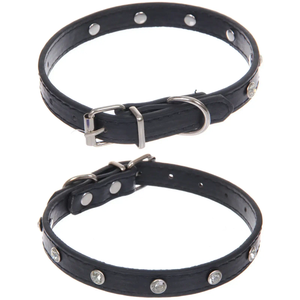 Ошейник для собак и кошек со стразами «На стиле», цвет черный, 1.5см, размер S, 28*30см (лейбл)