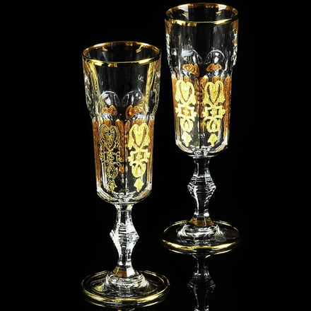 Migliore De Luxe Набор фужеров для шампанского Gloria, хрусталь, декор золото 24К - 2шт