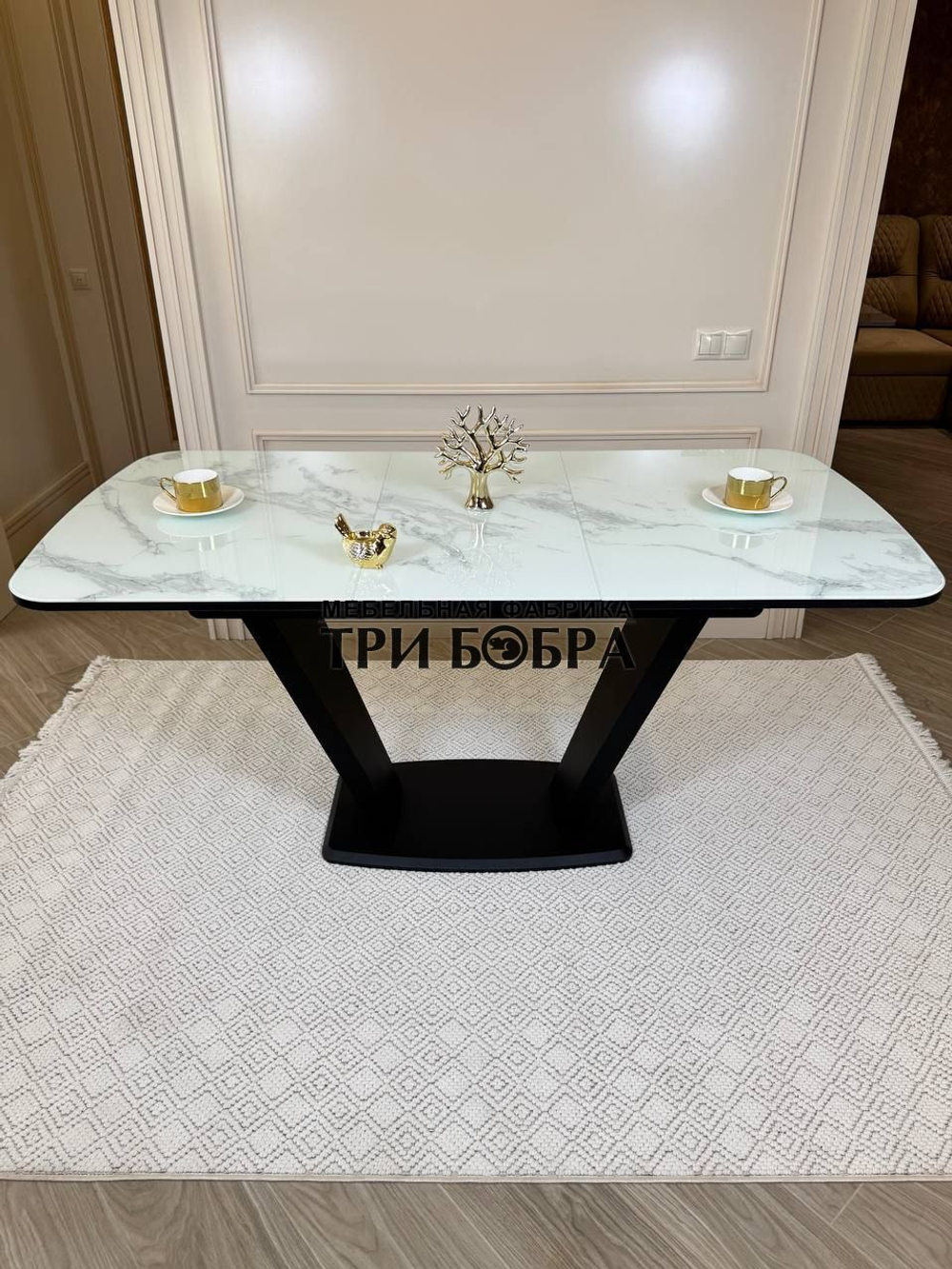 Кухонный раздвижной стол "Прадо", белый мрамор