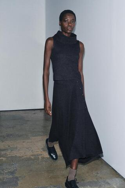 ZARA ТОП В РУБЧИК ИЗ МЯГКОЙ ТКАНИ, ТЕМНО-СЕРЫЙ