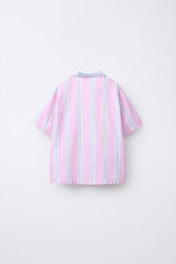 ZARA ПИЖАМА РУБАШКОЙ И ШОРТАМИ-БЕРМУДАМИ В ПОЛОСКУ, РОЗОВЫЙ