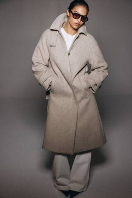 H&M Пальто свободного кроя из смесовой шерсти, светло-бежевый