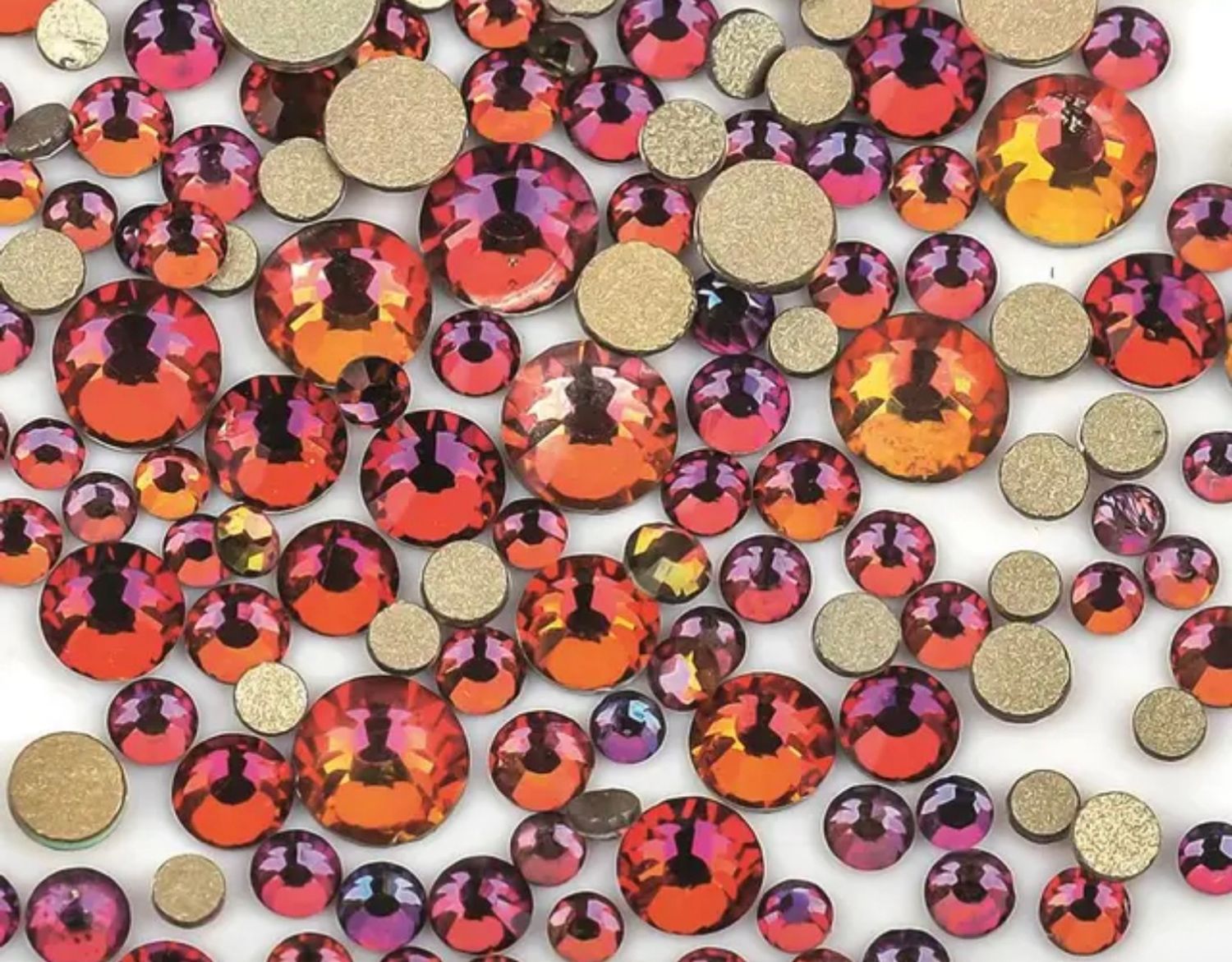 Стеклянные стразы  (размер микс) 1140шт, цвет хамелеон розово-зеленый