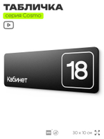 Таблички с номером кабинета "Кабинет №18", для офиса, 30 х 10 см, серия COSMO 3010, черная, Айдентика Технолоджи