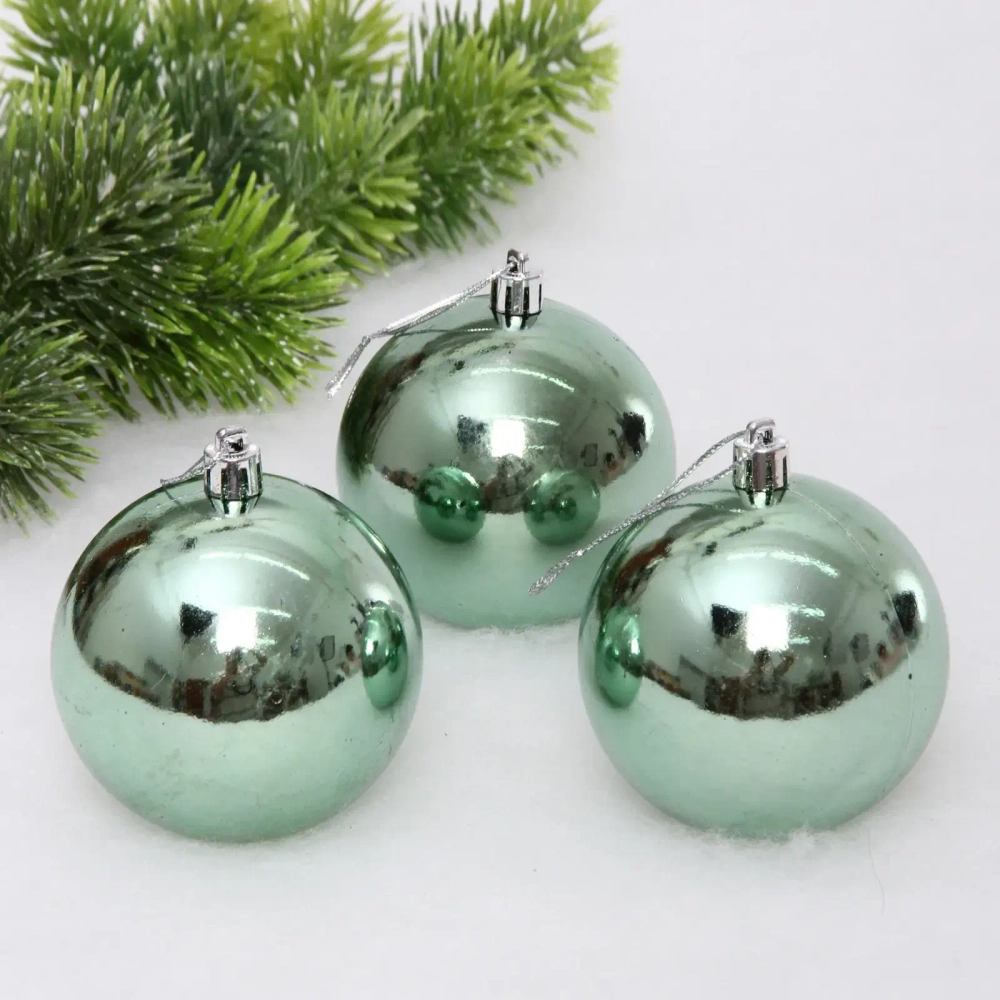 Новогодние шары 8 см (набор 3 шт) «Глянец», темный нефрит