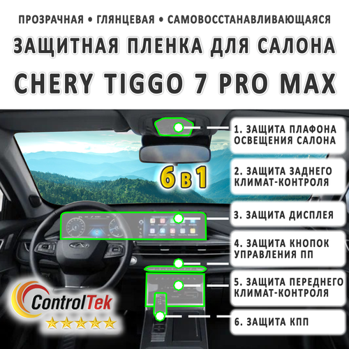 CHERY Tiggo 7 PRO MAX (2022) - комплект защитных пленок 6 в 1. Пленка защитная ControlTek HYBRID со слоем TOP COAT. Толщина: 6 mil. (175 мкм.)